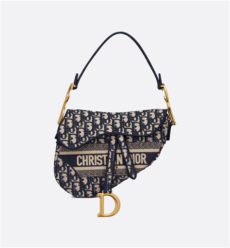 slim saddle pouch blue dior oblique embroidery|saddle slim pouch.